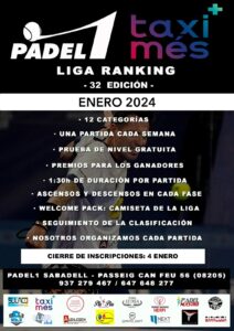 padel1 cartel liga ranking enero 2024